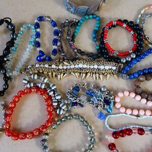 22 Pc Boho Beaded Bracelet Bundle Lot Gemstone Crystal Stack Boho Hippie Craft